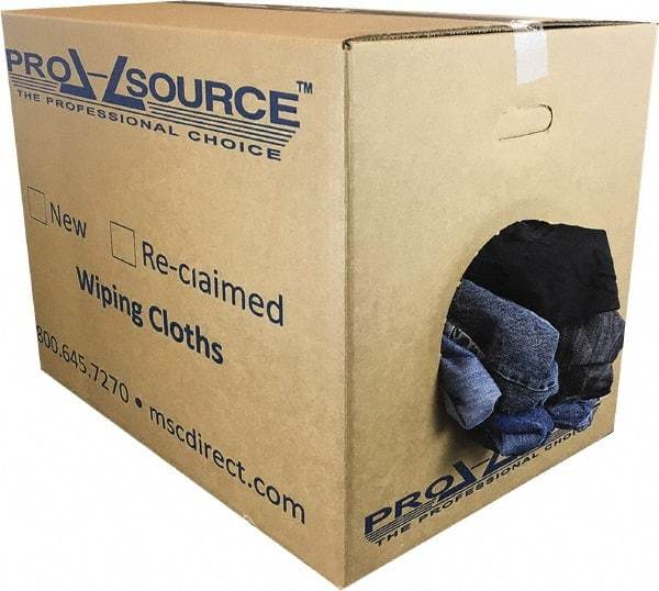 PRO-SOURCE - Reclaimed Rags - Assorted Colors, Denim, Low Lint, 50 Lbs. at 2 to 4 per Pound, Box - Caliber Tooling