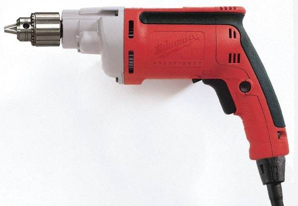 Milwaukee Tool - 1/4" Keyed Chuck, 4,000 RPM, Pistol Grip Handle Electric Drill - 7 Amps, 120 Volts, Reversible, Includes Chuck Key with Holder - Caliber Tooling