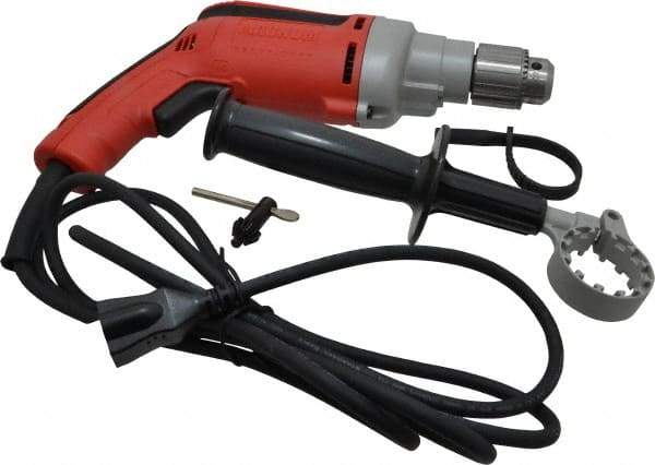 Milwaukee Tool - 3/8" Keyed Chuck, 1,200 RPM, Pistol Grip Handle Electric Drill - 7 Amps, 120 Volts, Reversible, Includes 3/8" Magnum Drill, Chuck Key with Holder, Side Handle - Caliber Tooling