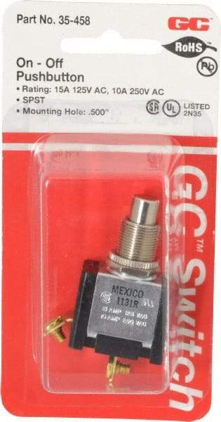 GC/Waldom - 1/2 Inch Mount Hole, Pushbutton Switch Only - Round, Chrome Pushbutton, Nonilluminated, Maintained (MA), On-Off - Caliber Tooling