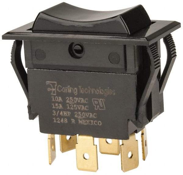 GC/Waldom - DPDT, Momentary (MO), On-Off-On Sequence, Appliance Rocket Switch - 15 Amps at 125 Volts, 10 Amps at 250 Volts, 3/4 hp at 125/250 VAC, Quick Connect, Panel Mount - Caliber Tooling