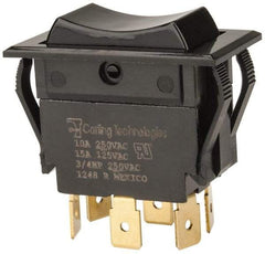 GC/Waldom - DPDT, Momentary (MO), On-Off-On Sequence, Appliance Rocket Switch - 15 Amps at 125 Volts, 10 Amps at 250 Volts, 3/4 hp at 125/250 VAC, Quick Connect, Panel Mount - Caliber Tooling