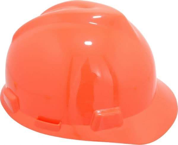 MSA - ANSI Type I, Class E Rated, 4-Point, Ratchet Adjustment Hard Hat - Size 6-1/2 to 8, Orange, Standard Brim - Caliber Tooling