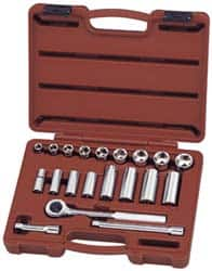 Paramount - 20 Piece 3/8" Drive Deep Well Socket Set - 6 Points, 3/8" to 7/8" Range, Inch Measurement Standard - Caliber Tooling