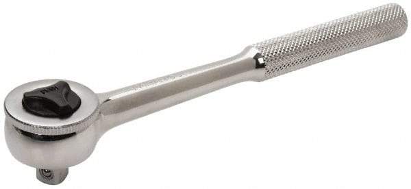 Paramount - 3/8" Drive Round Head Quick-Release Ratchet - Chrome Finish, 7-29/32" OAL, 45 Gear Teeth, Full Polished Knurled Handle, Reversible with Knurled Speed Ring Head - Caliber Tooling