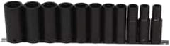 Paramount - 11 Piece 1/2" Drive Deep Well Impact Socket Set - 6 Points, 7/16" to 1-1/16" Range, Inch Measurement Standard - Caliber Tooling