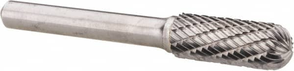 Atrax - 3/8" Cut Diam, 1/4" Shank Diam, Cylinder with Radius Head Double Cut Burr - Radius End, 1" LOC, 2-1/4" OAL - Caliber Tooling