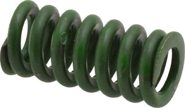 Associated Spring Raymond - 1/2" Hole Diam, 9/32" Rod Diam, 1" Free Length, Green Die Spring - 80 Lb Max Deflection, 0.25" Max Deflection, Extra Heavy Duty, Chromium Alloy Steel - Caliber Tooling