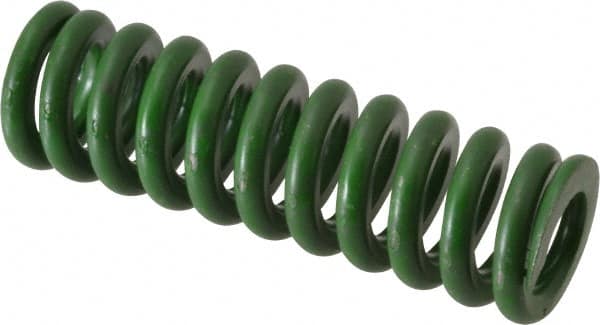 Associated Spring Raymond - 5/8" Hole Diam, 11/32" Rod Diam, 2" Free Length, Green Die Spring - 145 Lb Max Deflection, 0.5" Max Deflection, Extra Heavy Duty, Chromium Alloy Steel - Caliber Tooling