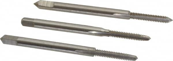 Hertel - #4-40 UNC, 3 Flute, Bottoming, Plug & Taper, Bright Finish, High Speed Steel Tap Set - 1-7/8" OAL, 2B/3B Class of Fit - Exact Industrial Supply