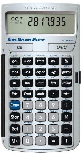 Calculated Industries - 11-Digit LCD (7 Normal & 4 Fractions) 400 Function Handheld Calculator - 0.73" x 2.56" (19.00mm x 65.0mm) Display Size, Silver, CR-2016 Powered, 7" Long x 5" Wide x 1" High - Caliber Tooling