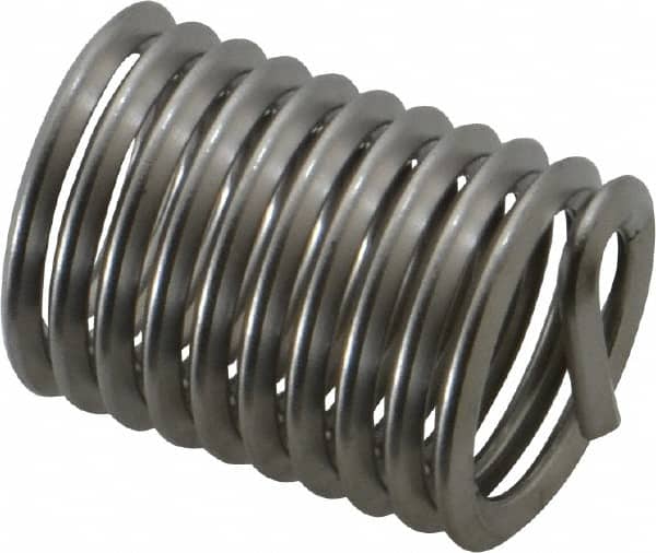 Recoil - 7/16-14 UNC, 7/8" OAL, Free Running Helical Insert - 10-1/4 Free Coils, Tanged, Stainless Steel, Bright Finish, 2D Insert Length - Exact Industrial Supply