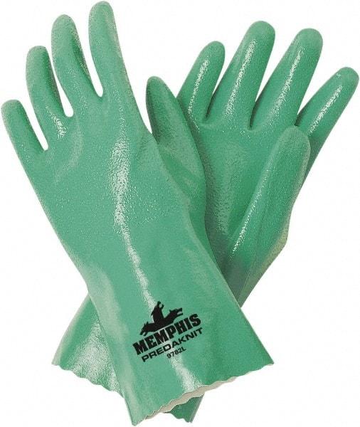 MCR Safety - Size L (9) Nitrile Coated Cotton Blend General Protection Work Gloves - For General Purpose, Gauntlet Cuff, Full Fingered, Green, Paired - Caliber Tooling