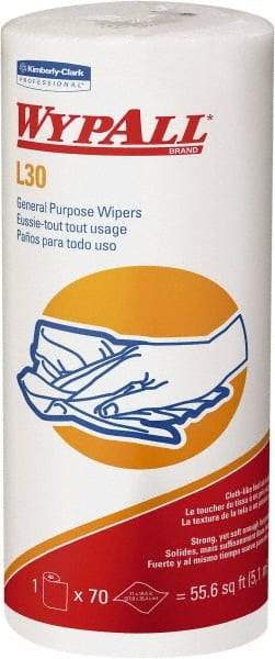 WypAll - L30 Dry General Purpose Wipes - Small Roll, 10-3/8" x 11" Sheet Size, White - Caliber Tooling