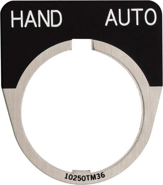 Eaton Cutler-Hammer - Half Round, Legend Plate - Auto-Off-Hand - Black Background, 30-1/2mm Hole Diameter - Caliber Tooling