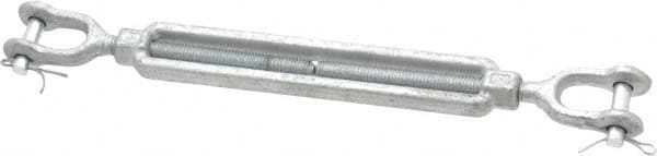 Made in USA - 1,200 Lb Load Limit, 3/8" Thread Diam, 6" Take Up, Steel Jaw & Jaw Turnbuckle - 12" Closed Length - Caliber Tooling