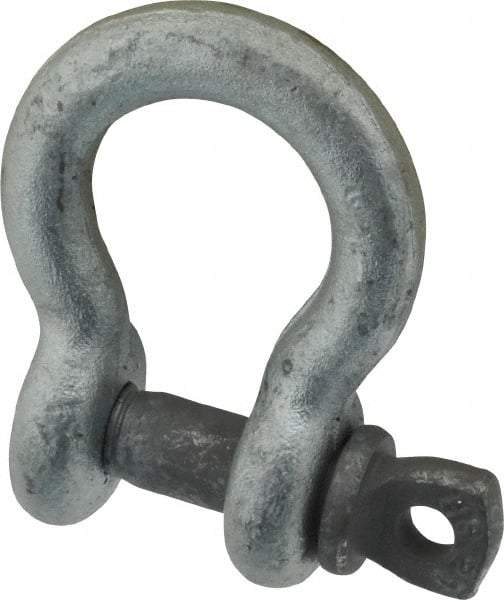 Made in USA - 7/16" Nominal Chain Size, 1.5 Ton Carbon Steel Screw Anchor Shackle - 7/16" Diam, 1/2" Pin Diam, 1-3/4" High x 23/32" Wide Inside Jaw, 1-5/32" Inside Width, 1-1/8" Max Body Thickness - Caliber Tooling