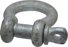 Made in USA - 1/2" Nominal Chain Size, 2 Ton Carbon Steel Screw Anchor Shackle - 1/2" Diam, 5/8" Pin Diam, 1-15/16" High x 13/16" Wide Inside Jaw, 1-1/4" Inside Width, 1-1/4" Max Body Thickness - Caliber Tooling