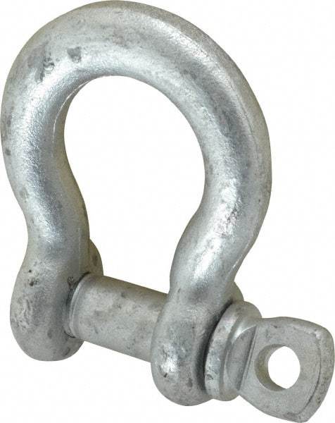 Made in USA - 5/8" Nominal Chain Size, 3.25 Ton Carbon Steel Screw Anchor Shackle - 5/8" Diam, 3/4" Pin Diam, 2-7/16" High x 1-1/16" Wide Inside Jaw, 1-9/16" Inside Width, 1-7/16" Max Body Thickness - Caliber Tooling