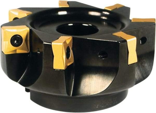 Sumitomo - 8 Inserts, 5" Cutter Diam, 0.575" Max Depth of Cut, Indexable High-Feed Face Mill - 0.635" Arbor Hole Diam, 2-1/2" High, SN.X Inserts, Series SumiMill Spider Mill - Caliber Tooling