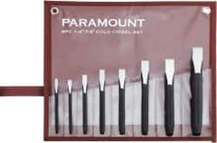 Paramount - 8 Piece Cold Chisel Set - 5, 5-1/8, 5-3/8, 5-9/16, 6, 6-3/4, 6-7/8 & 8" OAL, Sizes Included 1/4 to 7/8" - Caliber Tooling