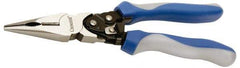 Crescent - 9" OAL, 1-13/16" Jaw Length, Long Nose Side Cutting Multipurpose Pliers - Serrated Jaw, Bi-Material Cushion Grip Handles, with Spring - Caliber Tooling