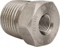 Merit Brass - 1/2 x 1/8" Grade 304/304L Stainless Steel Pipe Hex Bushing - MNPT x FNPT End Connections, 3,000 psi - Caliber Tooling