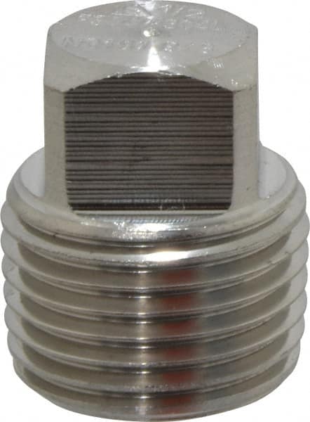 Merit Brass - 1/2" Grade 304/304L Stainless Steel Pipe Square Head Plug - MNPT End Connections, 3,000 psi - Caliber Tooling