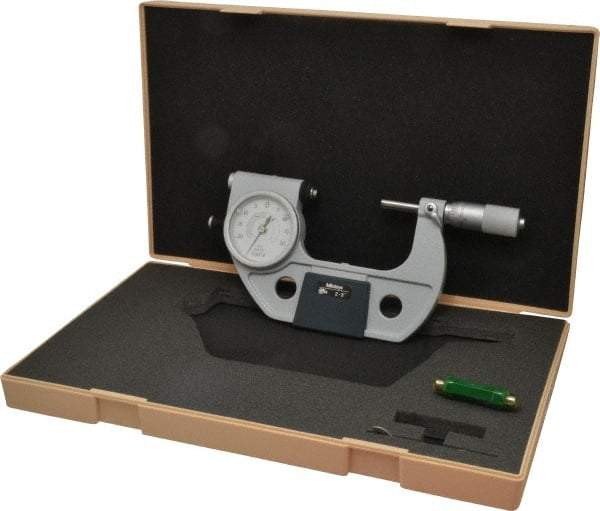 Mitutoyo - 2 to 3 Inch Range, 0.0001 Inch Graduation, Mechanical Indicating Micrometer - Accurate to 0.0001 Inch, Carbide-Tipped Measuring Face, Includes Fitted Plastic Case - Caliber Tooling