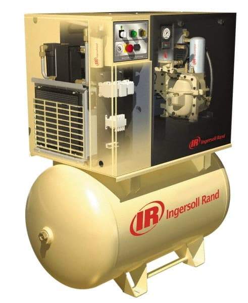 Ingersoll-Rand - 7.5 hp, 80 Gal Stationary Electric Horizontal Screw Air Compressor - Three Phase, 125 Max psi, 27 CFM, 460 Volt - Caliber Tooling