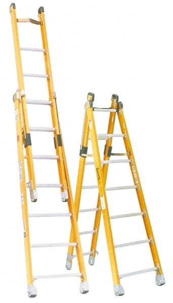 Made in USA - 7' High, Type IAA Rating, Fiberglass Extension Ladder - Caliber Tooling