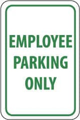 NMC - "Employee Parking Only", 12" Wide x 18" High, Aluminum Reserved Parking Signs - 0.04" Thick, Green on White, Rectangle, Wall Mount - Caliber Tooling