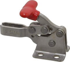 De-Sta-Co - 200 Lb Holding Capacity, Horizontal Handle, Manual Hold Down Toggle Clamp - 170° Handle Movement, 90° Bar Opening, U-Bar, Flanged Base, Electro-Plated Zinc, Stainless Steel - Caliber Tooling