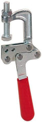 De-Sta-Co - 3558.58 N Load Capacity, 1.25" Throat Depth, 8.28" OAL, Stainless Steel, C Style Plier Clamp - 1.78" Max Jaw Capacity, 1/2-13 Spindle, 2.94" Open Throat Height, Red Handle, Spindle End - Caliber Tooling