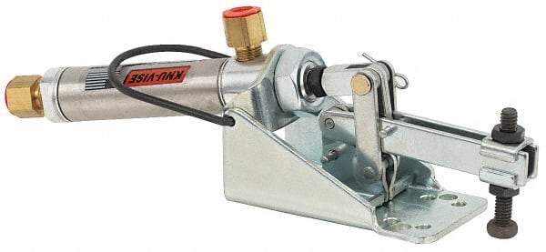 Lapeer - 200 Lb Inner Hold Capacity, Horiz Mount, Air Power Hold-Down Toggle Clamp - 1/8 NPTF Port, 110° Bar Opening, 1-1/4" Height Under Bar - Caliber Tooling