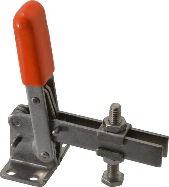 Lapeer - 100 Lb Holding Capacity, Vertical Handle, Manual Hold Down Toggle Clamp - 63° Handle Movement, 95° Bar Opening, U-Bar, Flanged Base, Stainless Steel - Caliber Tooling