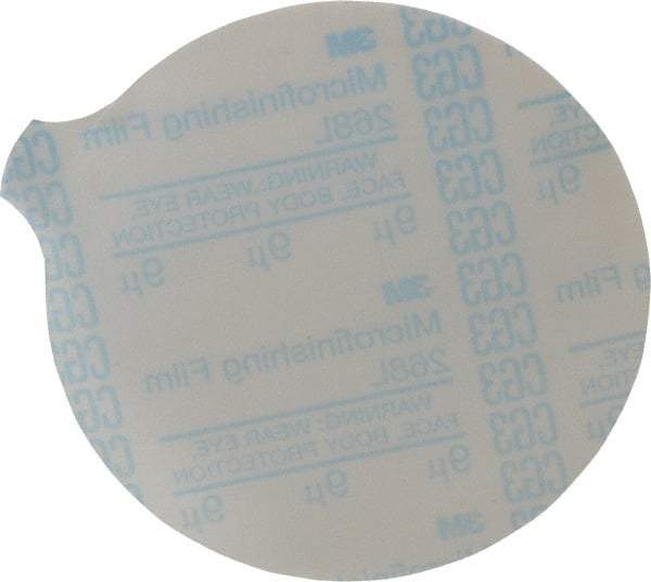 3M - 5" Diam, 9 Grit µ Aluminum Oxide Adhesive PSA Disc - Ultra Fine Grade, Light Blue, Polyester Backing, Flexible, Use with Random Orbital Sanders - Caliber Tooling