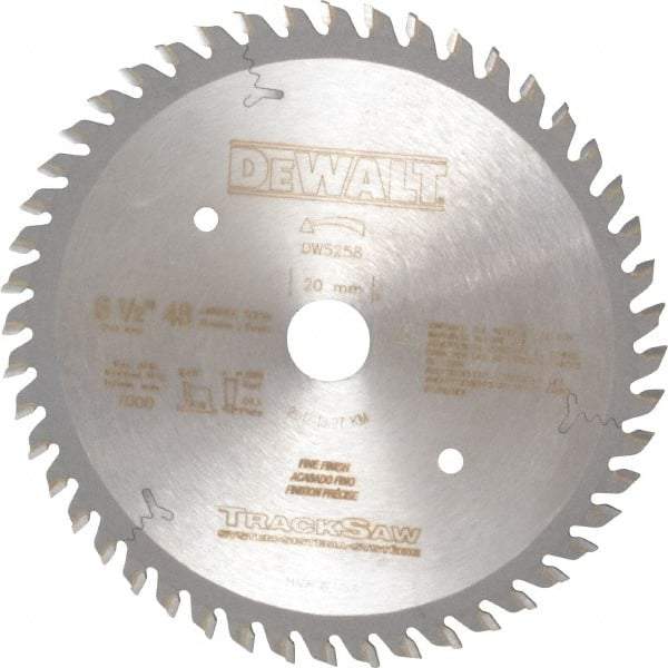 DeWALT - 6-1/2" Diam, 20mm Arbor Hole Diam, 48 Tooth Wet & Dry Cut Saw Blade - Carbide-Tipped, Crosscutting, Mitering, Ripping, Truing Action, Standard Round Arbor - Caliber Tooling