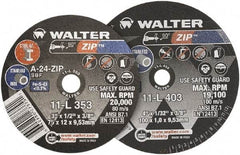 WALTER Surface Technologies - 4" 24 Grit Aluminum Oxide Cutoff Wheel - 1/16" Thick, 3/8" Arbor, 19,100 Max RPM, Use with Die Grinders - Caliber Tooling