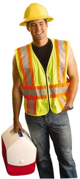 OccuNomix - Size XL/2XL High Visibility Yellow Mesh Expandable Vest - 50 to 56" Chest, ANSI 107-2015, Zipper Closure, 3 Pockets, Polyester - Caliber Tooling