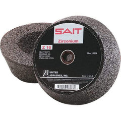 Sait - 6" Diam x 2" Thick, R Hardness, 16 Grit Surface Grinding Wheel - Zirconia Alumina, Type 11, Very Coarse Grade, 6,050 Max RPM, Resinoid Bond - Caliber Tooling