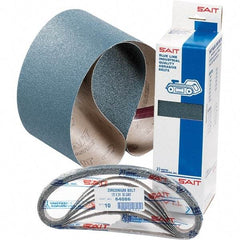 Sait - 1/2" Wide x 12" OAL, 60 Grit, Zirconia Alumina Abrasive Belt - Zirconia Alumina, Medium, Coated, H Weighted Cloth Backing - Caliber Tooling