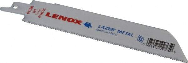 Lenox - 6" Long x 1" Thick, Bi-Metal Reciprocating Saw Blade - Straight Profile, 18 TPI, Toothed Edge - Caliber Tooling