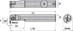 Kennametal - A-A4E, Internal, Left Hand, 16mm Max Depth of Cut, 5mm Min Groove Width, Indexable Grooving Tool Holder - A4..05.. Insert Compatibility, 40mm Shank Width, 300mm OAL, Through Coolant - Caliber Tooling