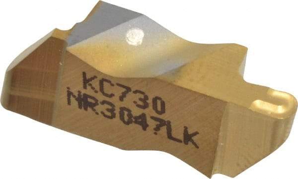 Kennametal - 3047NR K Grade KC730, 2.39mm Cutting Width Carbide Grooving Insert - 3.81mm Max Depth of Cut, Left Hand, 1.19mm Corner Radius, TiN Finish - Caliber Tooling