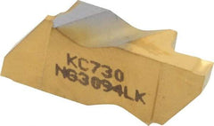 Kennametal - 3094NG K Grade KC730, 2.39mm Cutting Width Carbide Grooving Insert - 3.81mm Max Depth of Cut, Left Hand, 0.19mm Corner Radius, TiN Finish - Caliber Tooling