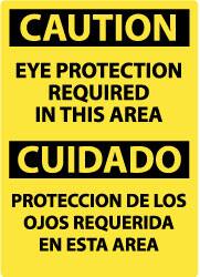 NMC - "Caution - Eye Protection Required in This Area", 14" Long x 10" Wide, Pressure-Sensitive Vinyl Safety Sign - Rectangle, 0.004" Thick, Use for Accident Prevention - Caliber Tooling