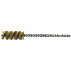 Brush Research Mfg. - 1/8" Diam Helical Brass Tube Brush - Single Spiral, 0.003" Filament Diam, 1" Brush Length, 4" OAL, 0.073" Diam Stainless Steel Shank - Caliber Tooling