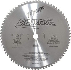 Milwaukee Tool - 14" Diam, 1" Arbor Hole Diam, 72 Tooth Wet & Dry Cut Saw Blade - Carbide-Tipped, Burr-Free, Clean, Smooth Action, Standard Round Arbor - Caliber Tooling