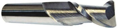 Accupro - 1/8", 2 Flute, Single End, Solid Carbide, 0.045" Corner Radius End Mill - 1-1/2" OAL, 40° Helix, Right Hand Flute, 1/2" LOC, Right Hand Cut - Caliber Tooling